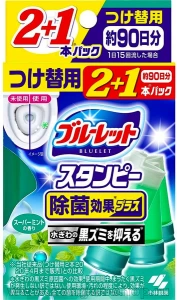 Дезодорирующий очиститель-цветок для туалетов, KOBAYASHI Bluelet Stampy Super Mint, с ароматом мяты, запасной блок 28гХ3шт.