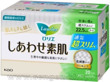 Супертонкие гигиенические прокладки KAO "Laurier" Happy Skin Ventilation Super Slim, с крылышками, длина: 22,5см, в упаковке 20шт.