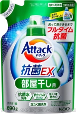 Жидкое средство для стирки белья KAO Attack Antibacterial EX, с антибактериальным эффектом, с ароматом свежей зелени, мягкая упаковка, 690г.