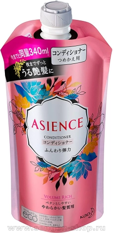 Кондиционер для увеличения упругости волос KAO Asience Soft Elasticity Type Conditioner, с экстрактом женьшеня, граната, мёдом, протеином жемчуга и шёлка, мягкая упаковка, 340мл.