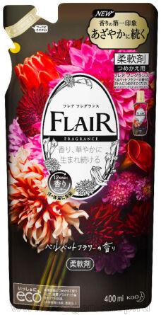 Кондиционер-смягчитель для белья KAO Flair Fragrance Velvet Flower, с ароматом бархатных цветов, мягкая упаковка, 400мл.