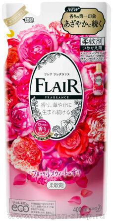 Кондиционер-смягчитель для белья KAO Flair Fragrance Floral Sweet, со сладким цветочно-фруктовым ароматом, мягкая упаковка, 400мл.