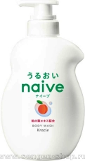 Жидкое мыло для тела KRACIE Naive Body Soap Peach, с экстрактом листьев персикового дерева, с ароматом сочного персика, помпа 530мл.