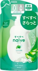 Жидкое мыло для тела KRACIE Naive Body Soap Aloe, с экстрактом алоэ, с ароматом цветов и свежей зелени, сменная упаковка 380мл.