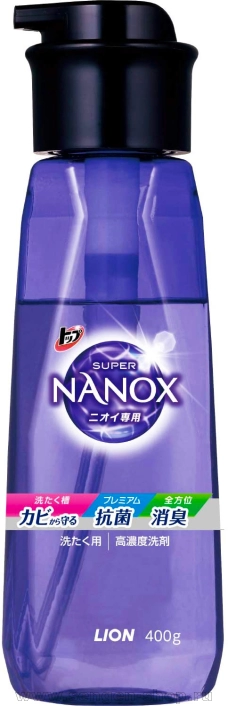 Концентрированное жидкое средство для стирки белья LION Top Super Nanox Push Bottle, для контроля за неприятными запахами, бутылка с помпой, 400г.