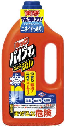 Очищающий и удаляющий запах гель LION Look Pipeman Smooth Gel, для водопроводных и канализационных труб, 1000мл.