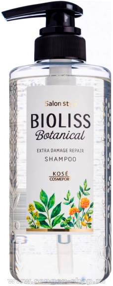 Восстанавливающий шампунь для поврежденных волос, KOSE Bioliss Botanical Extra Damage Repair, содержащий натуральные и растительные ингредиенты, с цветочно-фруктовым ароматом, 480мл.