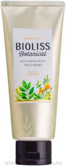 Восстанавливающая маска для поврежденных волос, KOSE Bioliss Botanical Extra Damage Repair, содержащая натуральные и растительные ингредиенты, с цветочно-фруктовым ароматом, 200г.