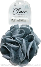 Мочалка для тела YOKOZUNA Clair Ag+ Body Ball, в форме шара с ионами серебра, диаметр 12см, серая.
