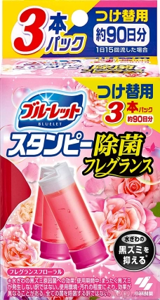 Дезодорирующий очиститель-цветок для туалетов, KOBAYASHI Bluelet Stampy Floral, с нежным ароматом роз, запасной блок, 28гХ3шт