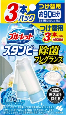 Дезодорирующий очиститель-цветок для туалетов, KOBAYASHI Bluelet Stampy Soap, с ароматом мыла и свежести, запасной блок, 28гХ3шт