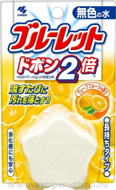 Таблетка для бачка унитаза очищающая и дезодорирующая, KOBAYASHI Bluelet Dobon Double Grapefruit, с ароматом грейпфрута, 120г
