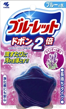 Таблетка для бачка унитаза очищающая и дезодорирующая, KOBAYASHI Bluelet Dobon Double Lavender, с эффектом окрашивания воды, с ароматом лаванды, 120г