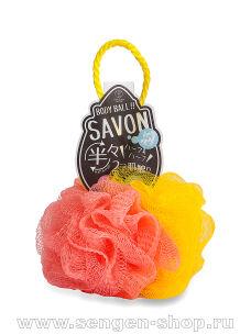 Мочалка для тела YOKOZUNA SAVON BODY BALL в форме шара, 2-х сторонняя: мягкая/жёсткая. Жёлтая.